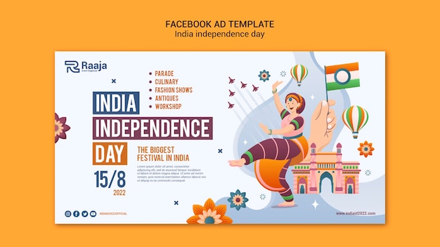 Free PSD india independence day social media promo template with woman and flag