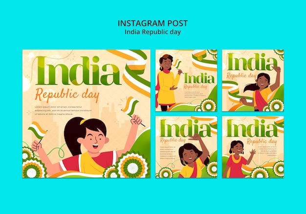 Free PSD india republic day celebration instagram posts collection