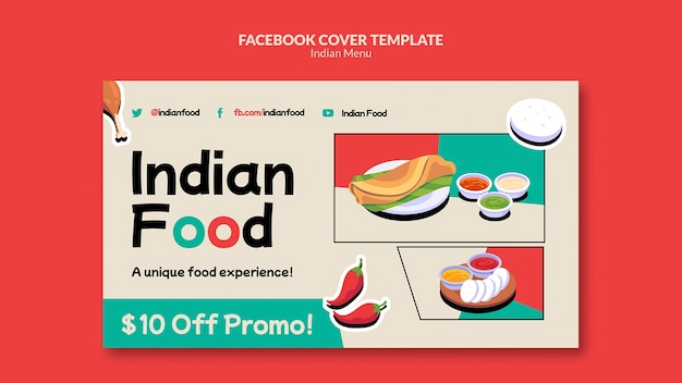 Free PSD indian food restaurant and business social media cover template