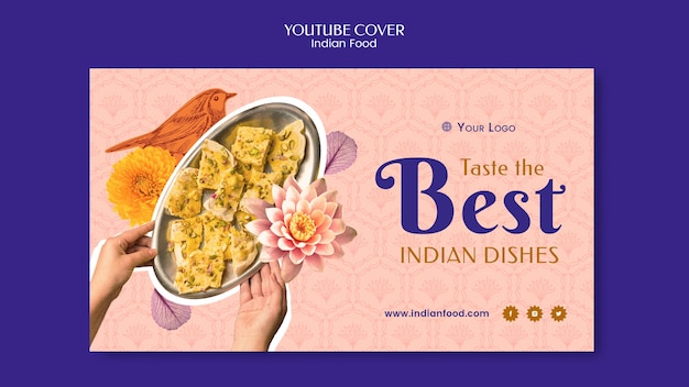 Free PSD indian food restaurant and business youtube cover template