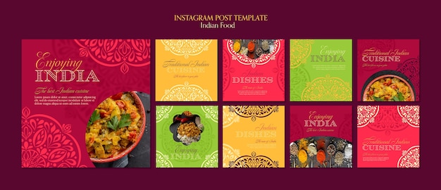 Free PSD indian food restaurant instagram posts collection with mandala design