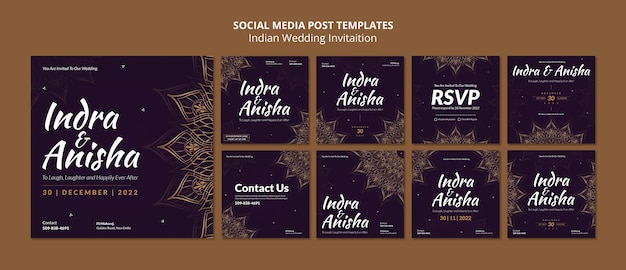 Free PSD indian wedding invitation social media posts