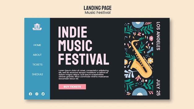 Free PSD indie music event landing page template