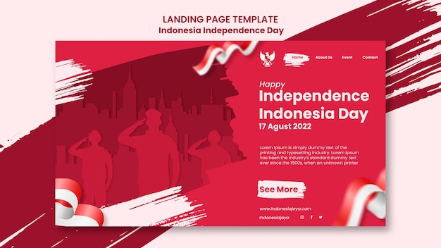 Free PSD indonesia independence day landing page template with brush strokes design