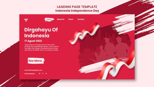 Free PSD indonesia independence day landing page template with brush strokes design