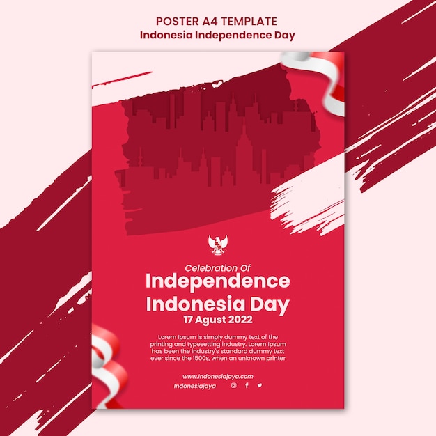 Free PSD indonesia independence day poster template with brush strokes design