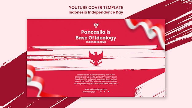 Free PSD indonesia independence day youtube cover template with brush strokes design