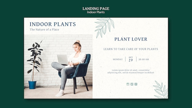 Indoor plants landing page template with photo