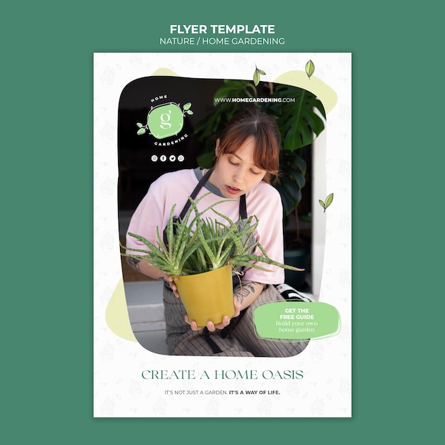 Free PSD indoor potted plants cultivation and care vertical flyer template