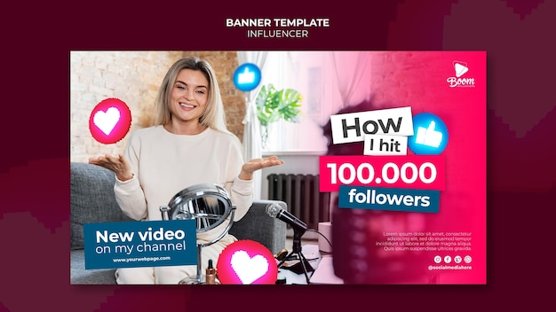 Free PSD influencer banner template with photo