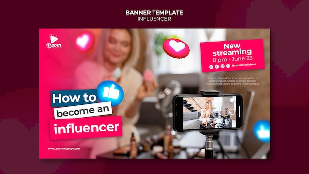 Free PSD influencer banner template with photo