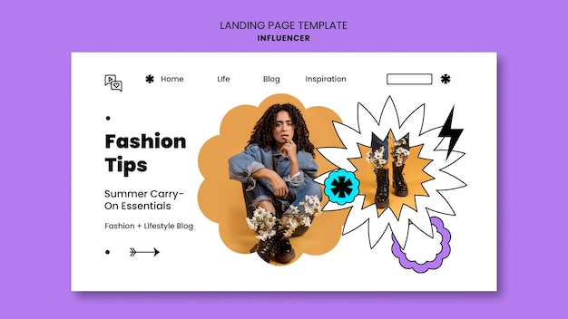 Free PSD influencer landing page template with photo