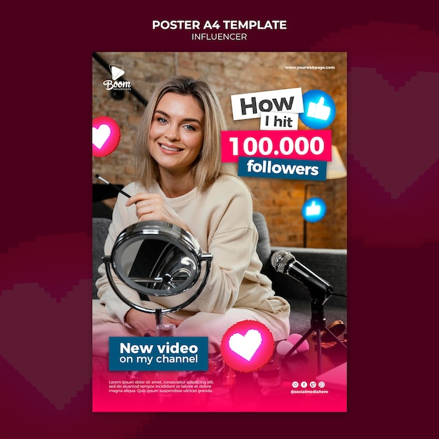 Free PSD influencer poster template with photo