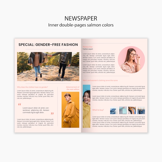 Inner double pages salmon colors fashion newspaper