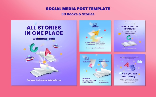 Free PSD instagram posts collection for books with stories and letters