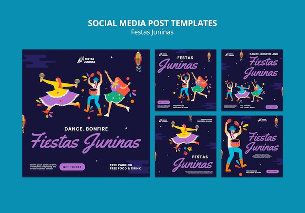 Free PSD instagram posts collection for brazilian festas juninas celebration