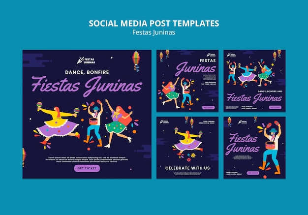 Free PSD instagram posts collection for brazilian festas juninas celebration