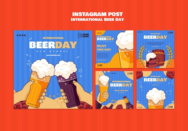 Free PSD instagram posts collection for international beer day celebration