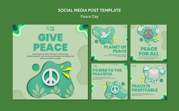 Free PSD instagram posts collection for international peace day