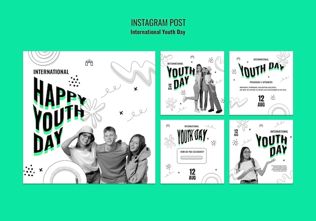 Free PSD instagram posts collection for international youth day celebration