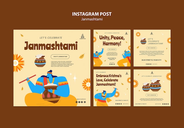 Free PSD instagram posts collection for janmashtami celebration