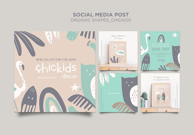 Free PSD instagram posts collection for kids interior decor store