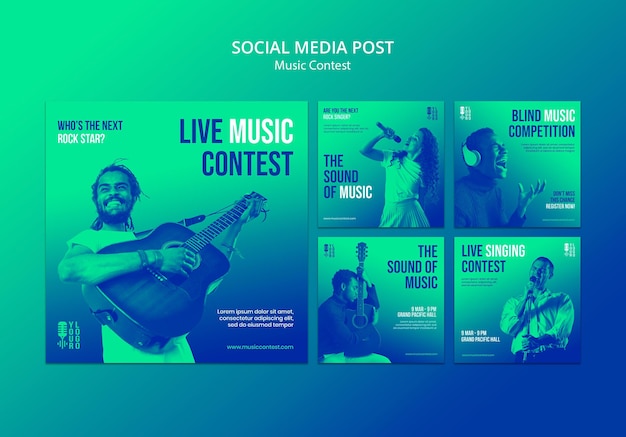 Free PSD instagram posts collection for live music contest with performer