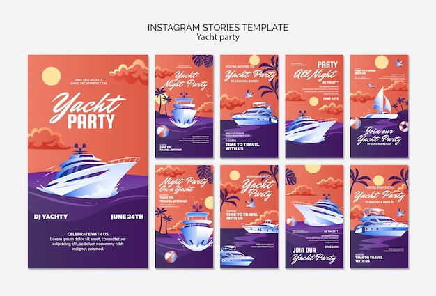 Free PSD instagram posts collection luxurious yacht party celebration