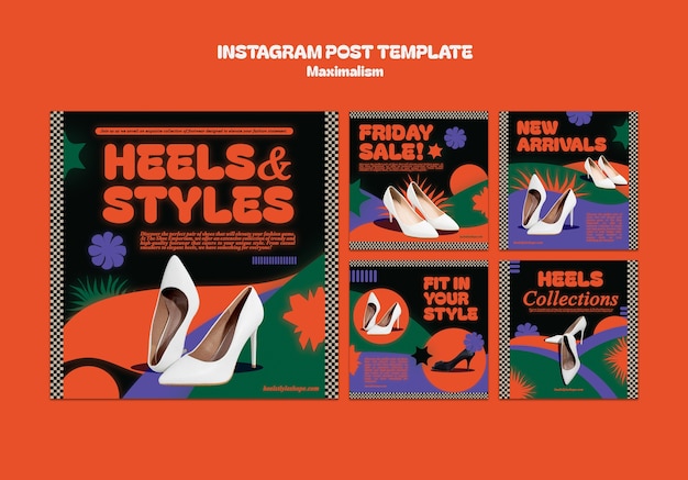 Free PSD instagram posts collection in maximalism style