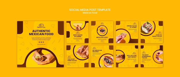 Free PSD instagram posts collection for mexican food restaurant