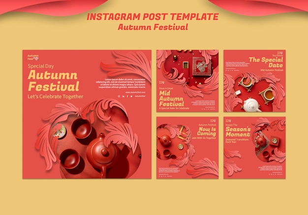 Free PSD instagram posts collection for mid-autumn festival celebration