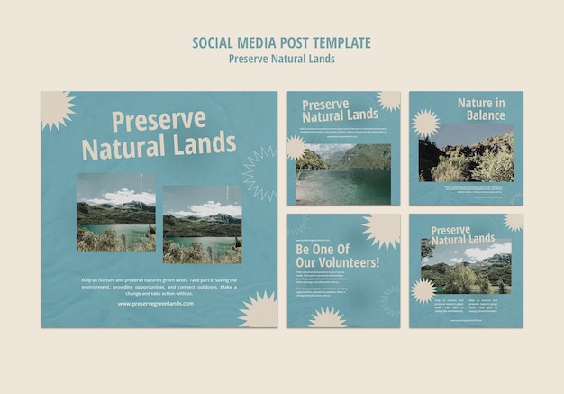 Free PSD instagram posts collection for nature preservation with landscape