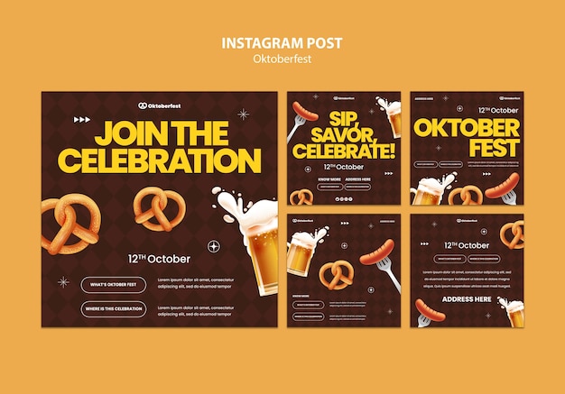 Free PSD instagram posts collection for oktoberfest beer festival celebration