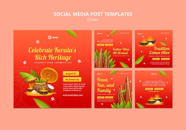 Free PSD instagram posts collection for onam festival celebration