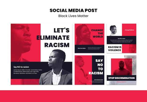 Free PSD instagram posts collection for racism and violence