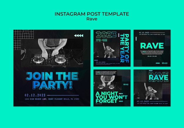 Instagram posts collection for rave party