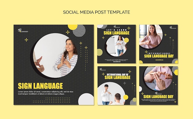 Free PSD instagram posts collection for sign language communication