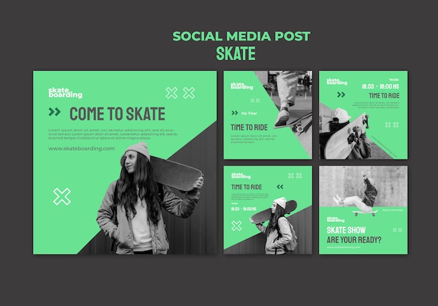 Instagram posts collection for skateboarding with female skateboarder