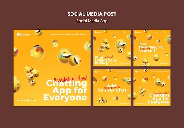 Free PSD instagram posts collection for social media chatting app with emojis