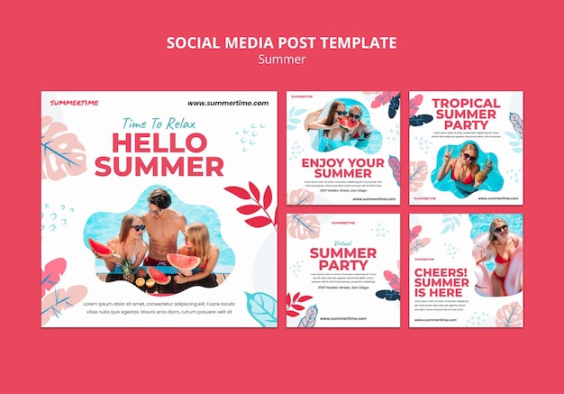 Free PSD instagram posts collection for summer fun at the pool