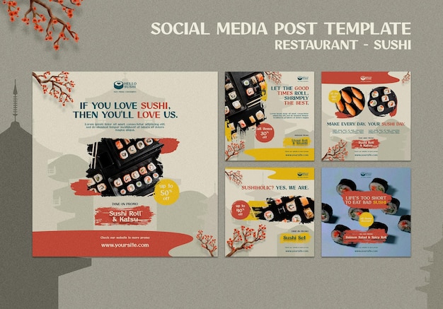 Free PSD instagram posts collection for sushi restaurant