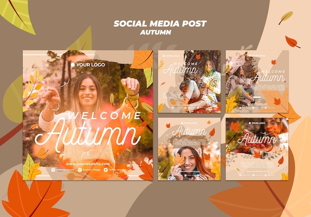 Free PSD instagram posts collection for welcoming the autumnal season