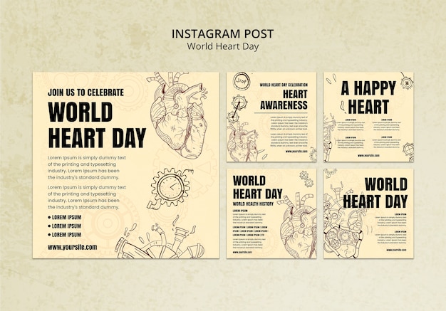 Free PSD instagram posts collection for world heart day awareness