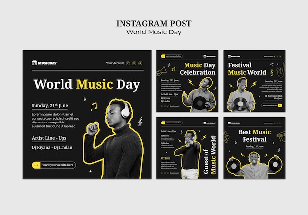 Free PSD instagram posts collection for world music day celebration