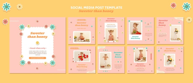 Instagram posts pack for children with flowers