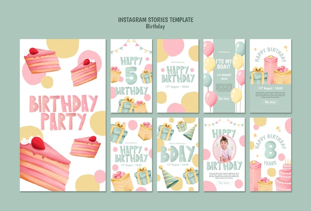 Free PSD instagram stories collection for birthday party celebration