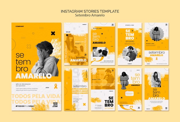 Free PSD instagram stories collection for brazilian suicide month prevention awareness campaign