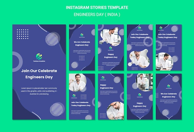 Free PSD instagram stories collection for engineers day celebration