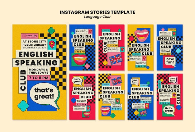 Free PSD instagram stories collection for english language club