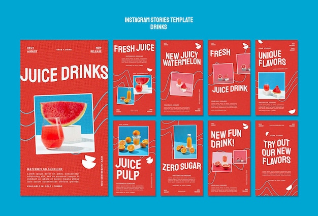 Free PSD instagram stories collection for healthy fruit juice